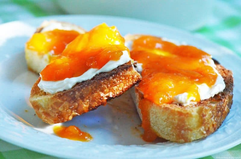 Homemade Apricot Jam on toast with labneh