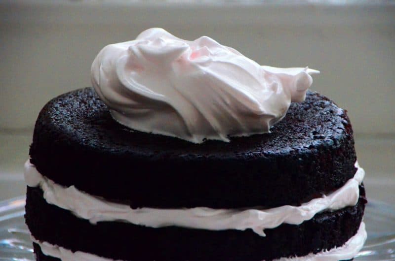Chocolate cake with meringue icing