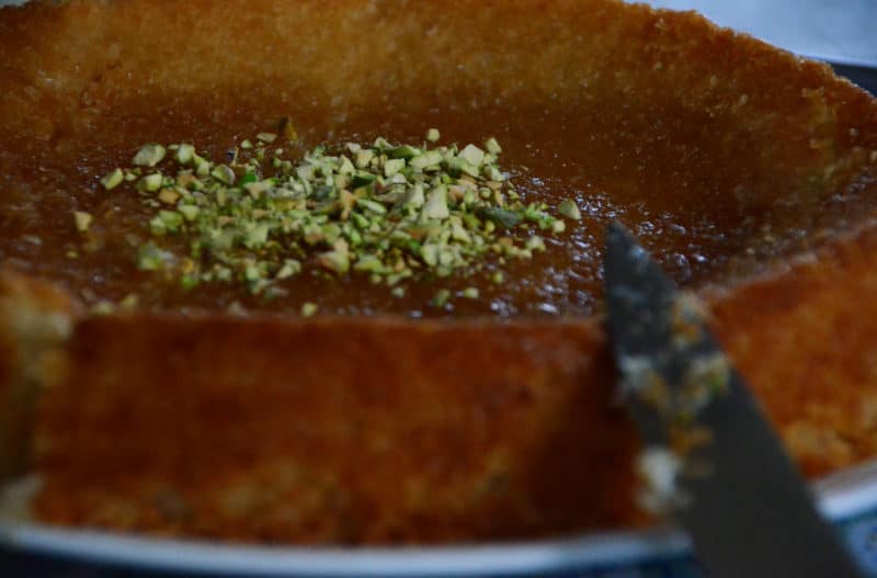 Knafeh with knife, Maureen Abood
