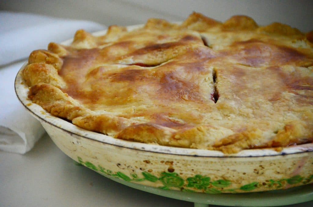 Strawberry Rhubarb Pie with rose water