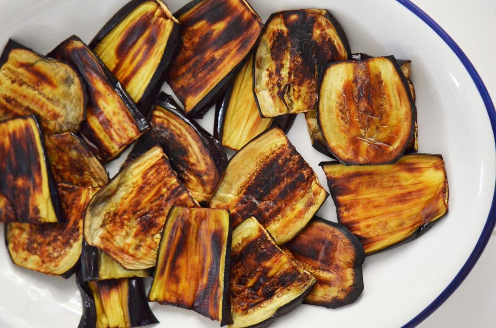 Eggplant roasted on a dish