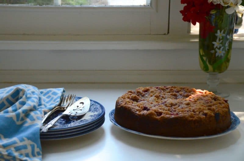 Raspberry crumb cake with plates, Maureen Abood