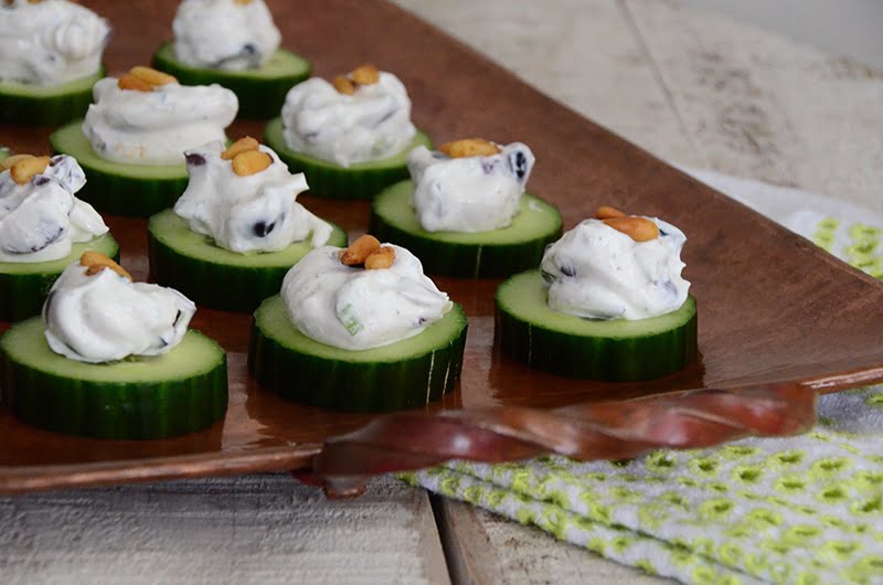 Cucumber bites with Labneh and Olives, MaureenAbood.com