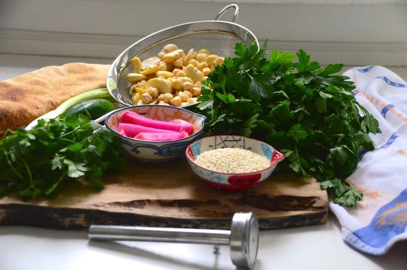 Falafel ingredients on the counter