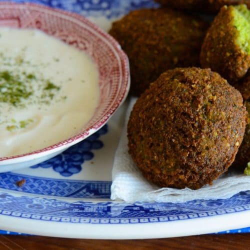 Lebanese falafel with tahini sauce on a plate