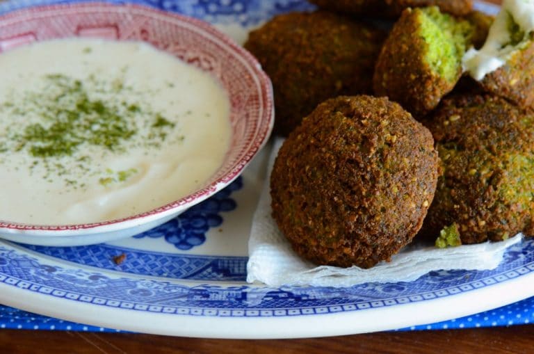 Lebanese falafel with tahini sauce on a plate