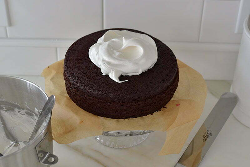 Dollop of meringue on chocolate cake, Maureen Abood