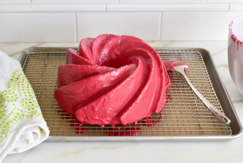 Lemon bundt with raspberry rose glaze
