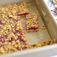 Strawberry bars in a baking pan