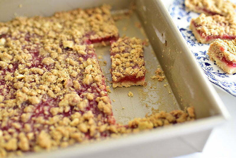 Strawberry bars in a baking pan