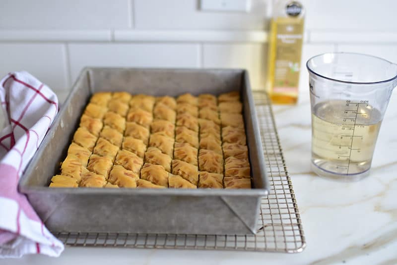 Baked baklava with flower water syrup