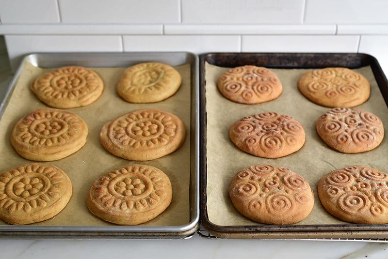 Molded yeast cookies with circles and flower designs