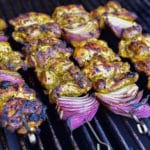 Chicken shawarma skewers on the grill
