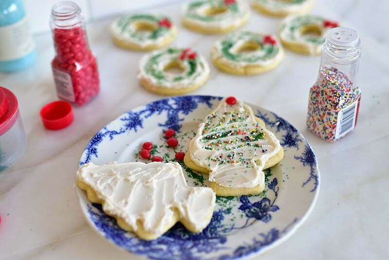 Decorated Cut-Out Cookies on a plate with sprinkles