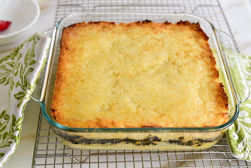 Potato kibbeh in a square dish