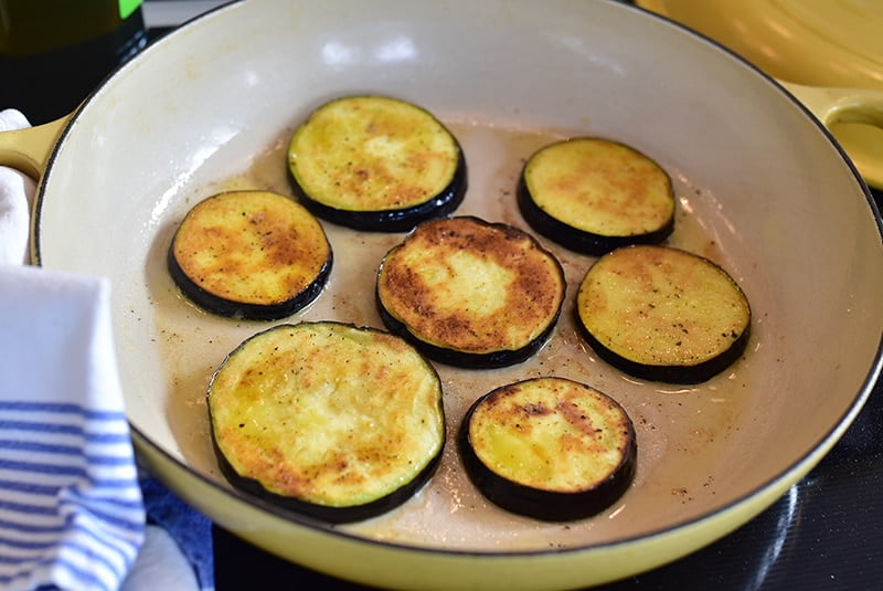 Eggplant browing in olive oil