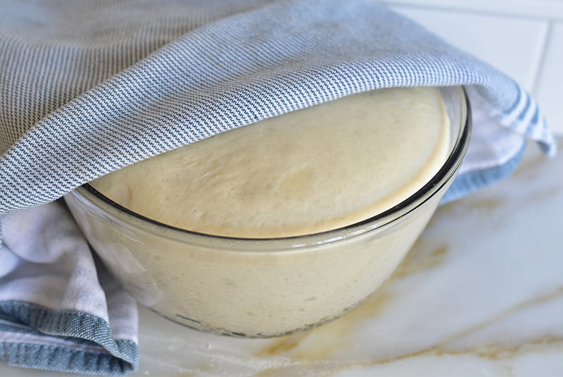 Risen dough in a bowl