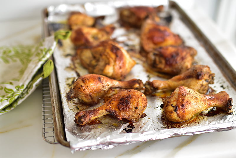 Roasted marinated chicken on a sheet pan