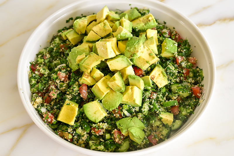 Tabbouleh with avocado on top
