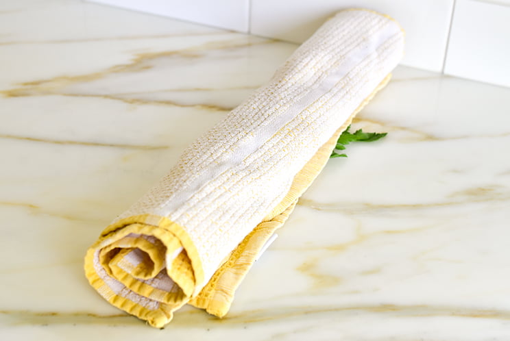 Parsley rolled in a towel to dry
