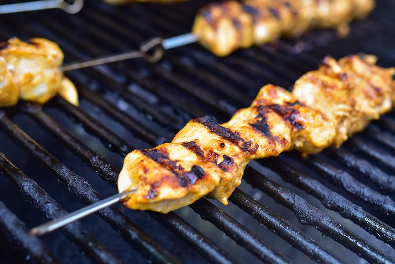 Grill with shish tawook skewers