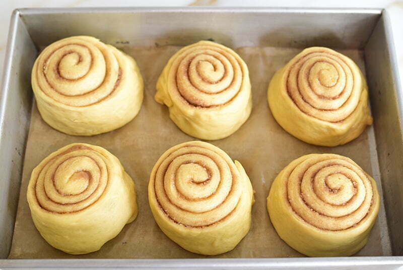 Risen dough for cinnamon rolls