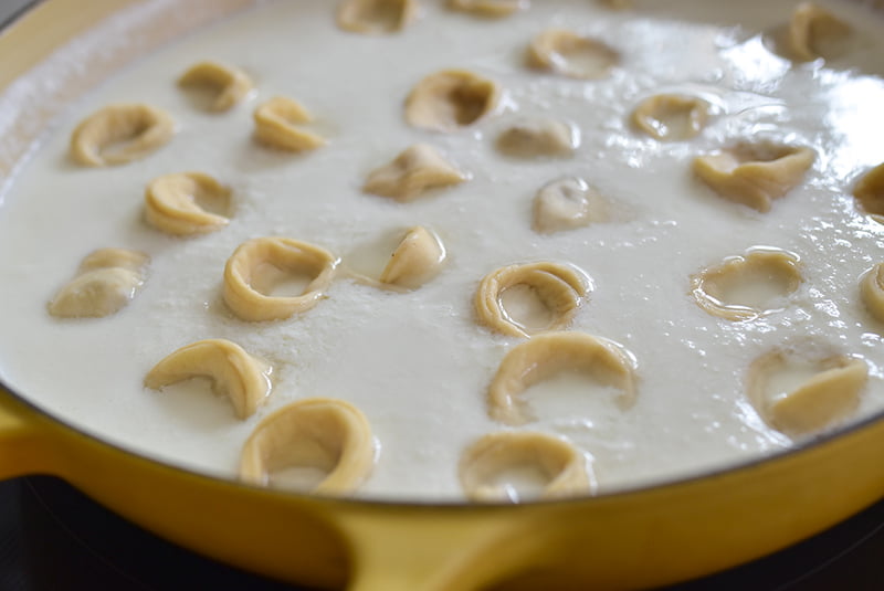 Tortellini for shish barak cooking in yogurt soup