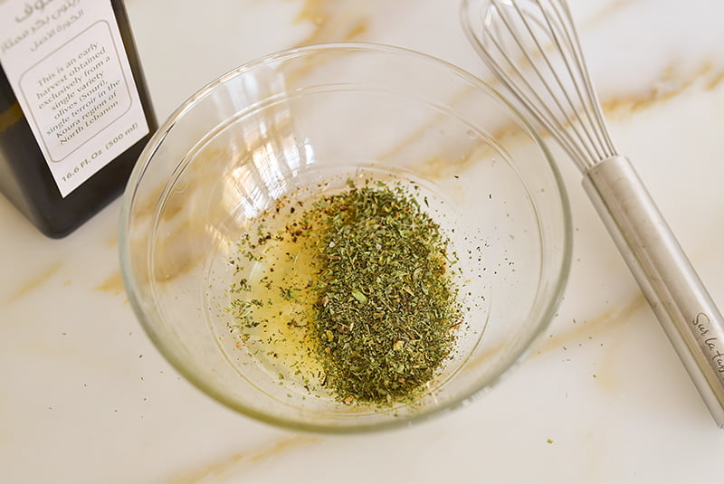 Dried mint in a bowl for vinaigrette